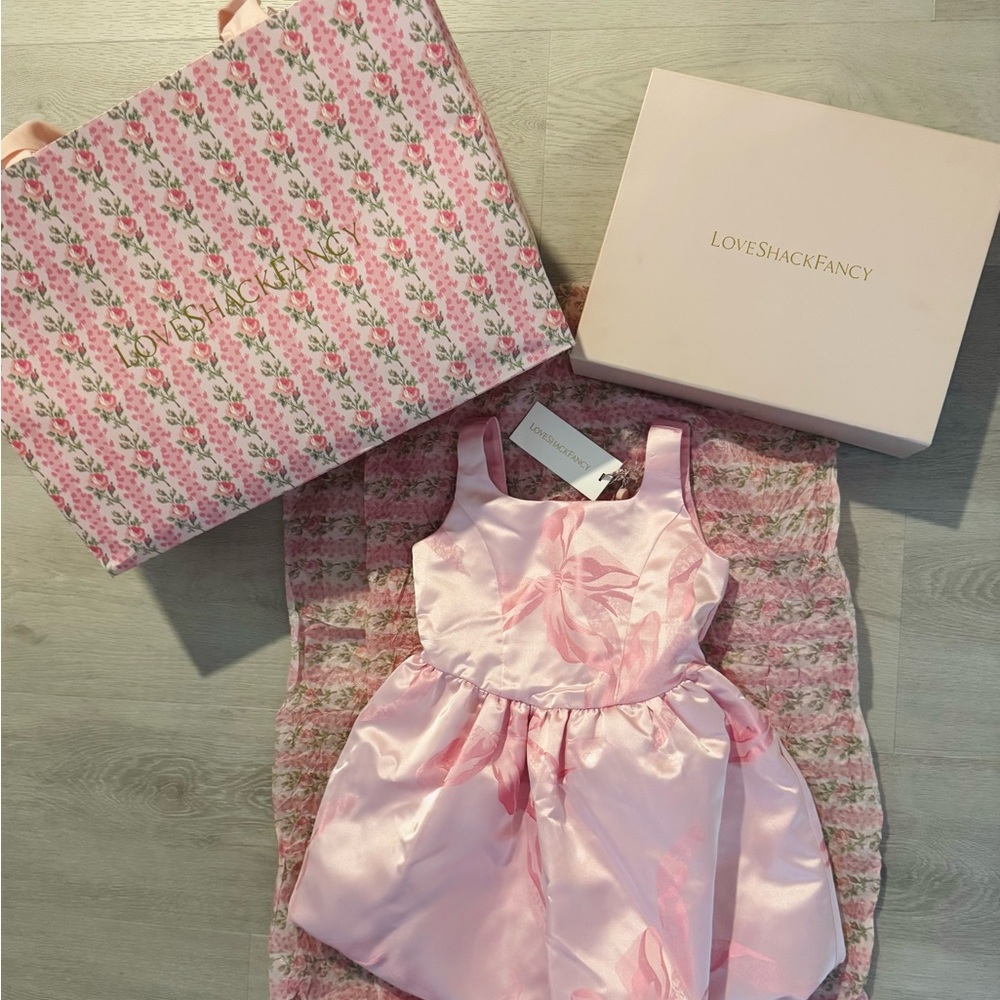 LoveShackFancy Eilie Dress Candy Pink 5/6Y NWT Balloon Skirt